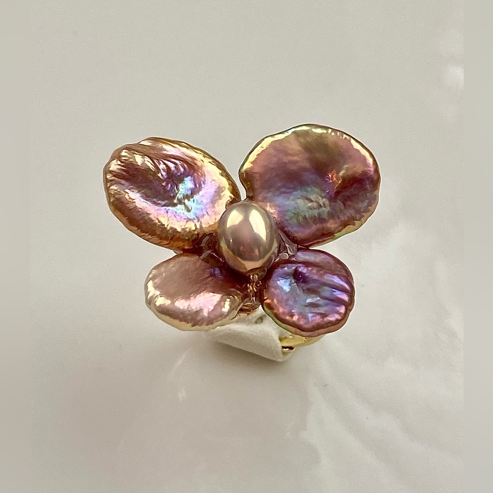 R21- Premium Petal Pearl Butterfly S925 Adjustable Ring